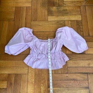 Hudson North Pink Puff Sleeve Smocked Crop Top Size Small 100% Cotton